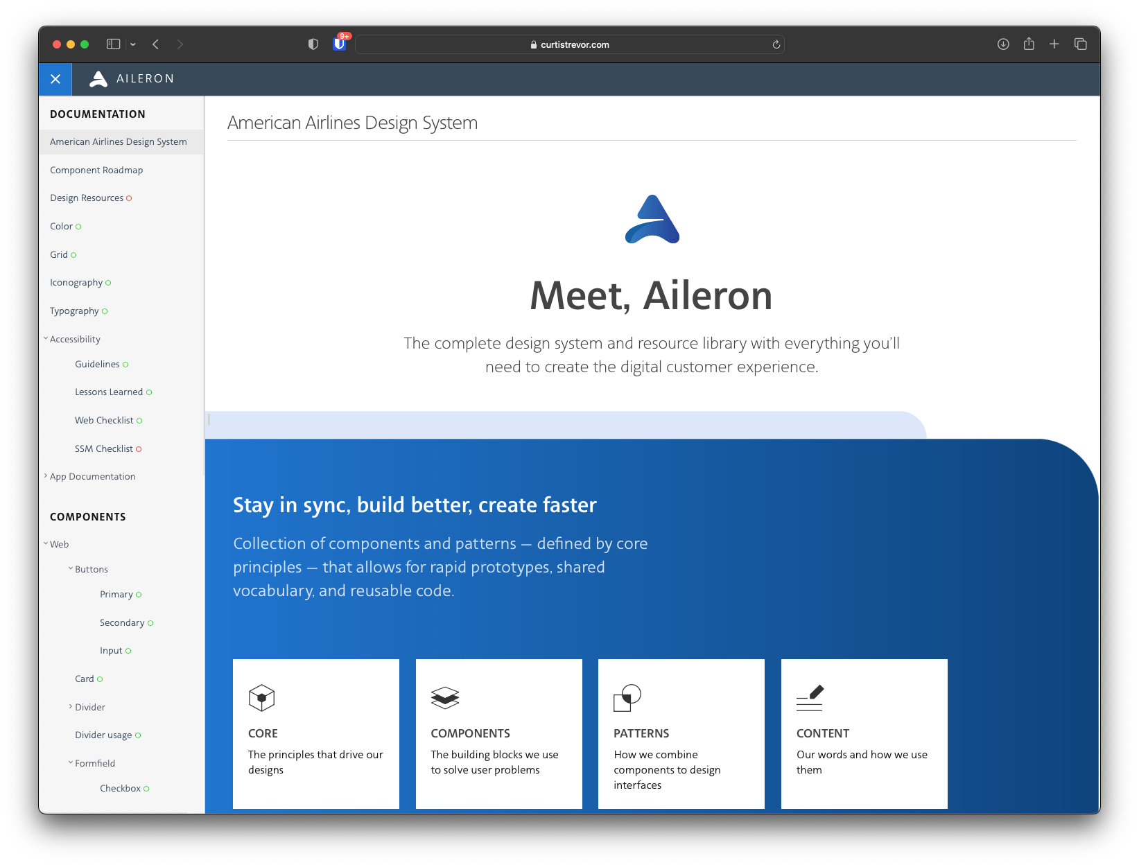 Screenshot of the Aileron design system website for American Airlines