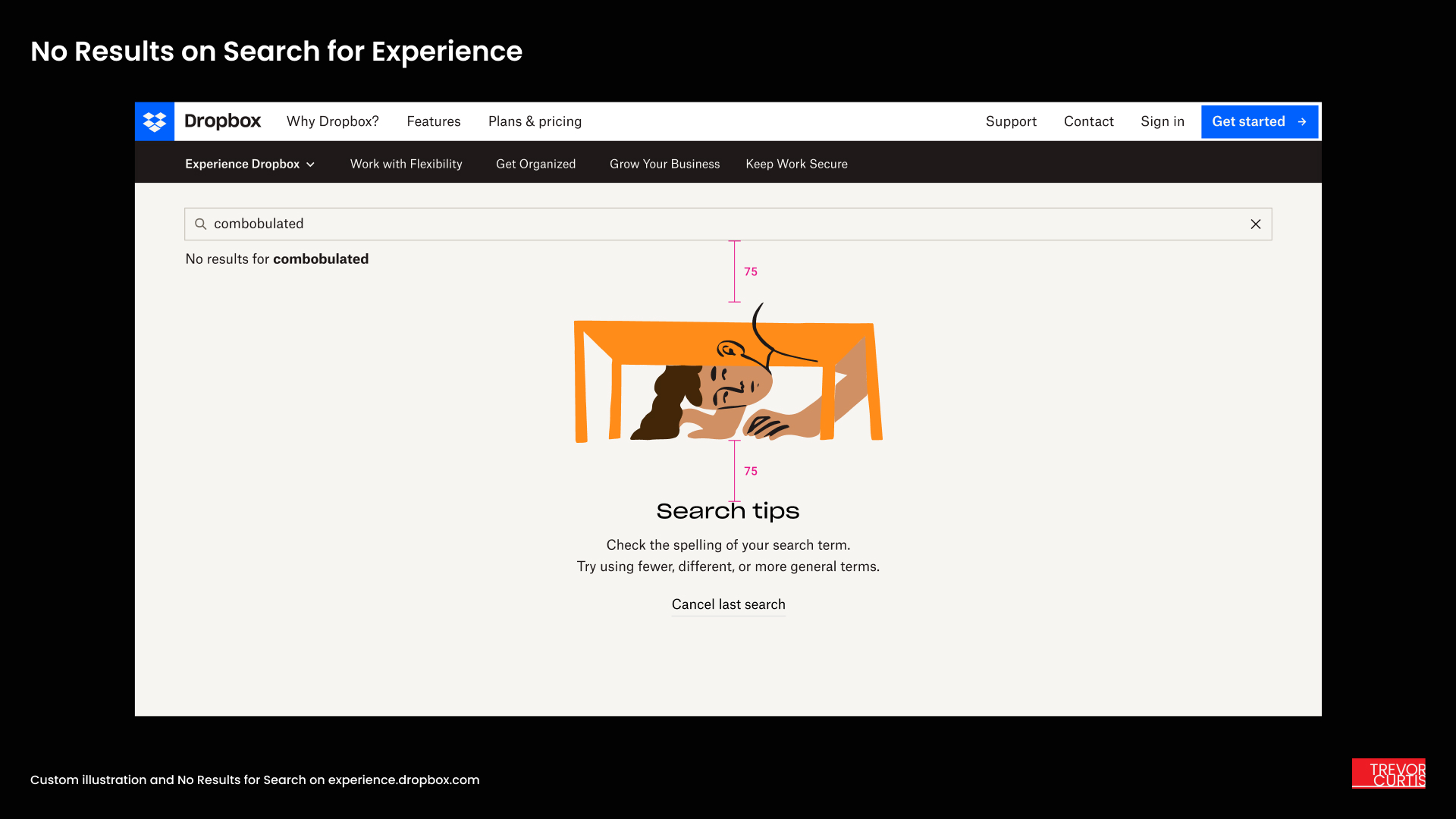 Custom illustration and No Results for Search on experience.dropbox.com