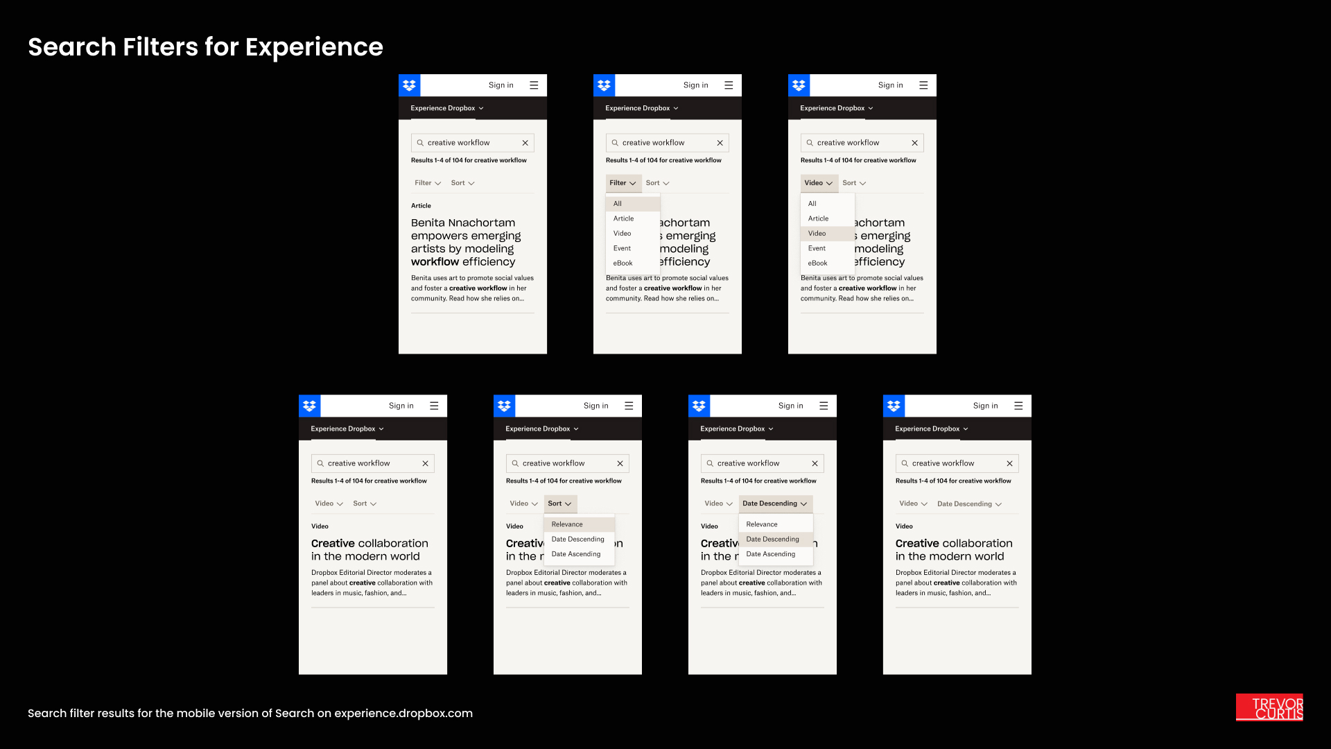 Search filter results for the mobile version of Search on experience.dropbox.com